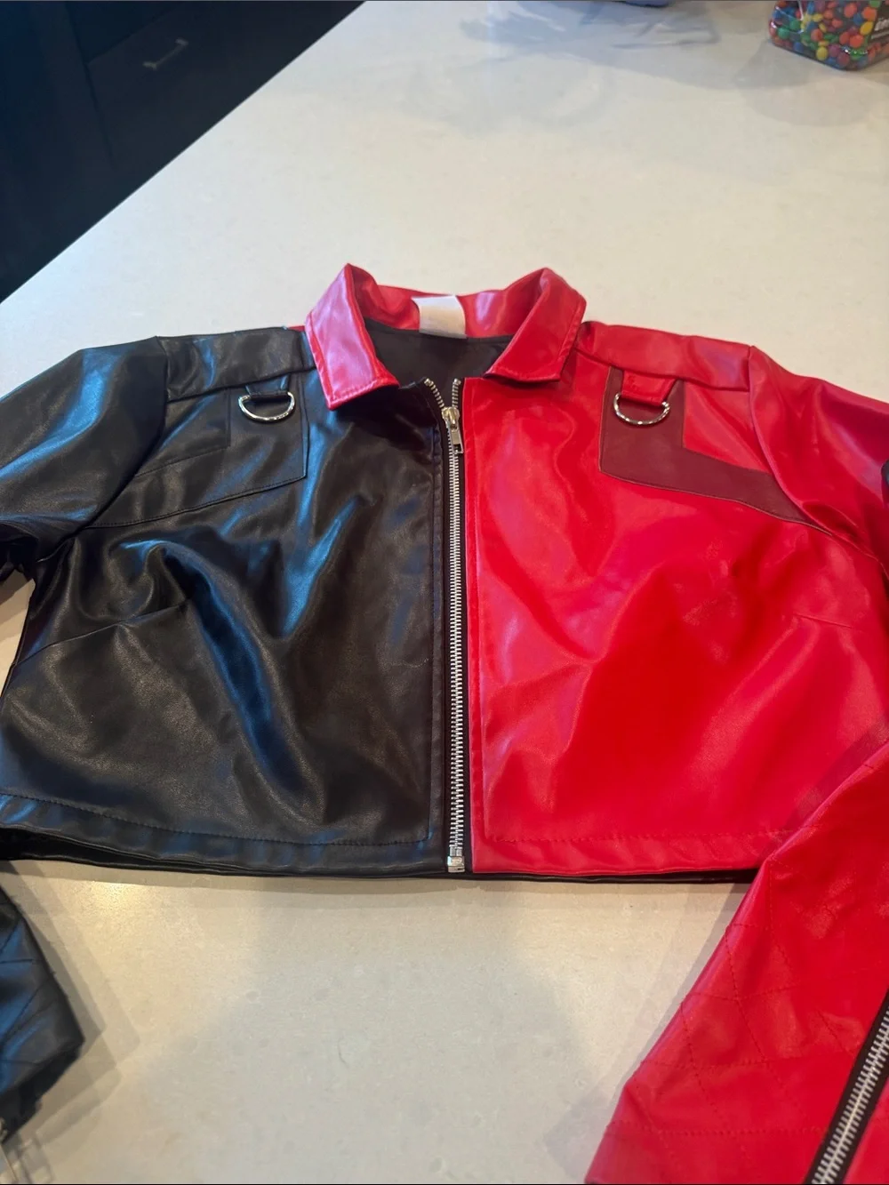Kids' Red and Black Graphic Cropped Jean-Style Jacket